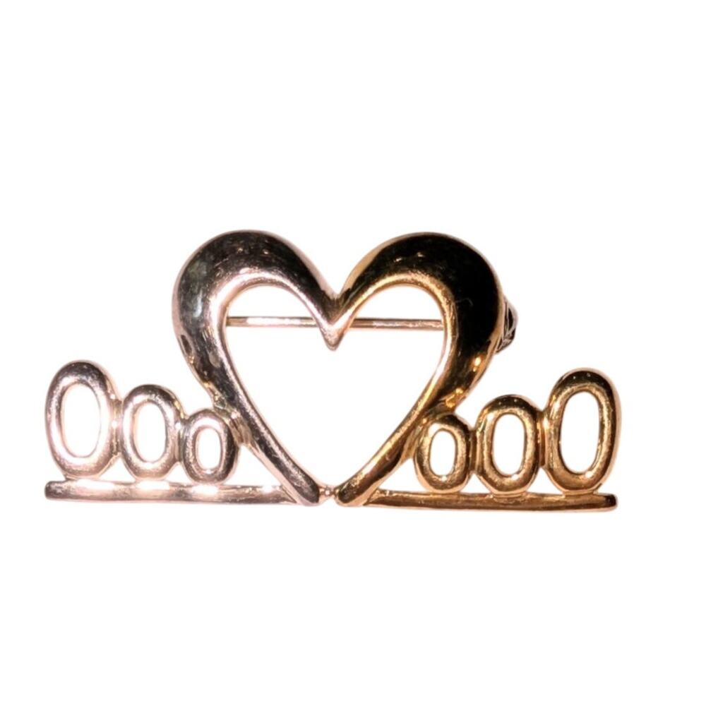 VTG 925 Sterling Silver The Millennium Heart Two Tone Gold Y2K Brooch Pin